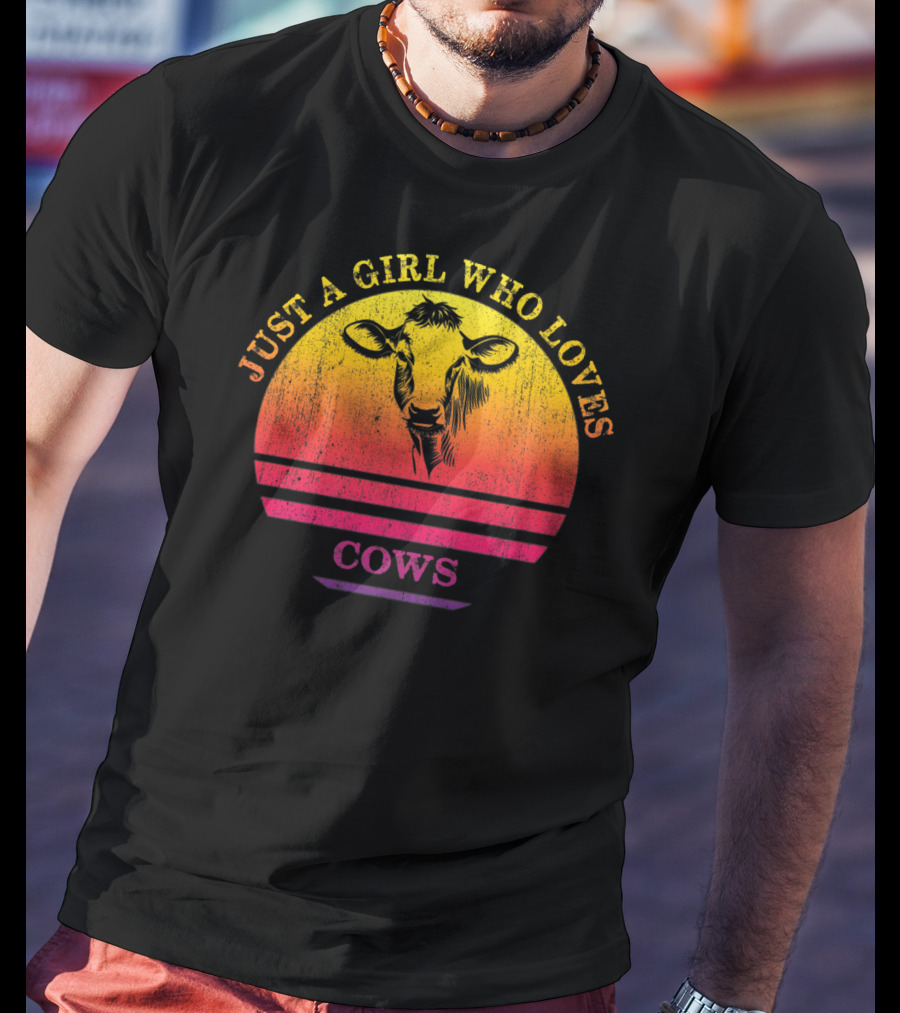 Just A Girl Who Loves Cows Sunset Vintage Cow Retro Pastel Sunset T-Shirt