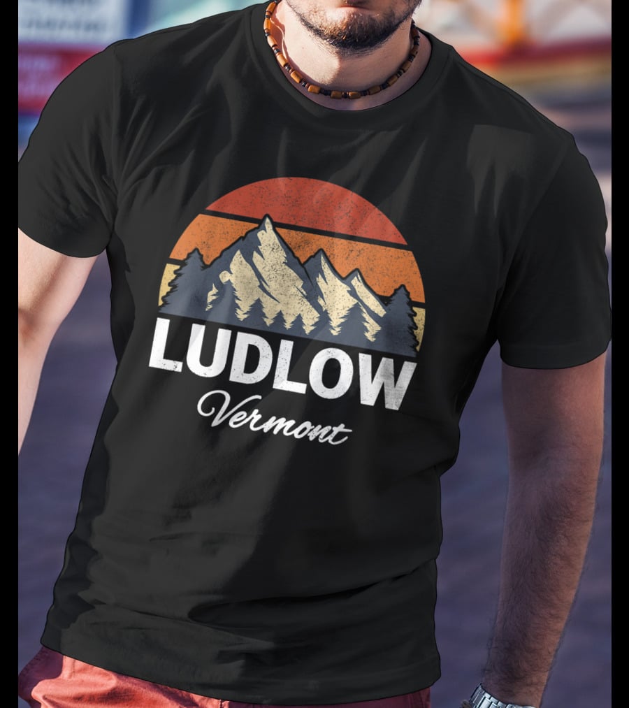 Ludlow Vermont Mountain Forest Retro Sunset T-Shirt