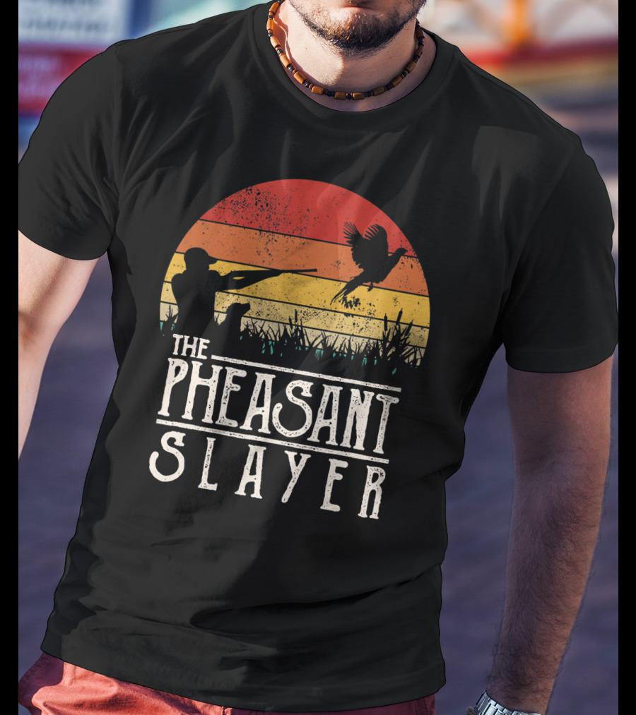 The Pheasant Slayer Vintage Sunset Hunting Scene T-Shirt