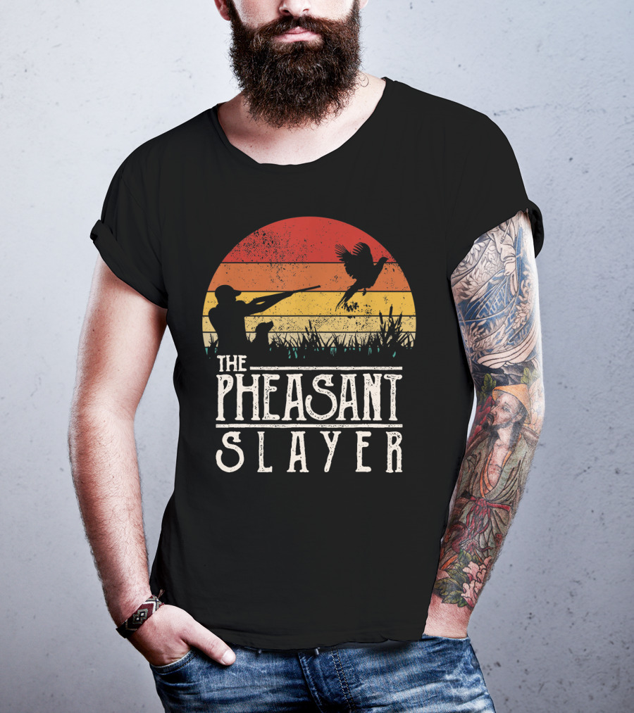The Pheasant Slayer Vintage Sunset Hunting Scene T-Shirt