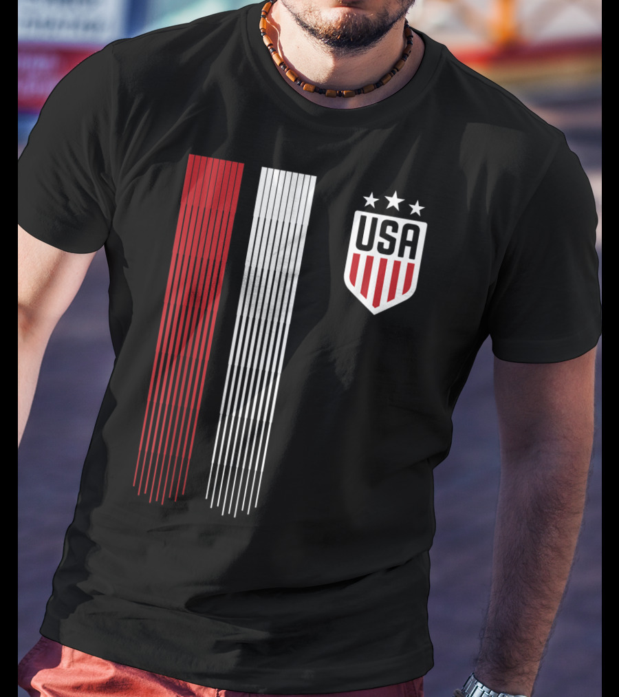 USA Soccer Womens Three Stars Red White Stripes Crest T-Shirt