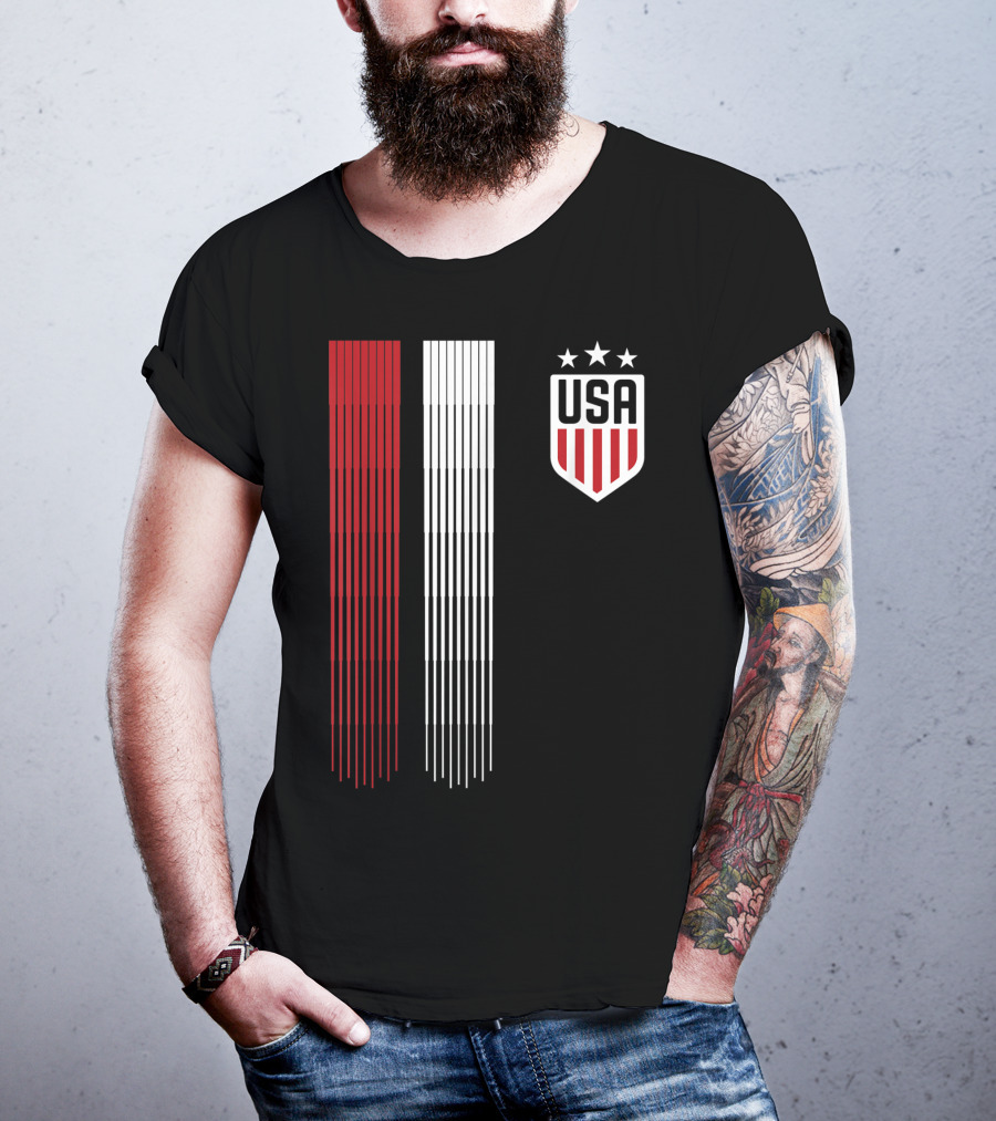 USA Soccer Womens Three Stars Red White Stripes Crest T-Shirt