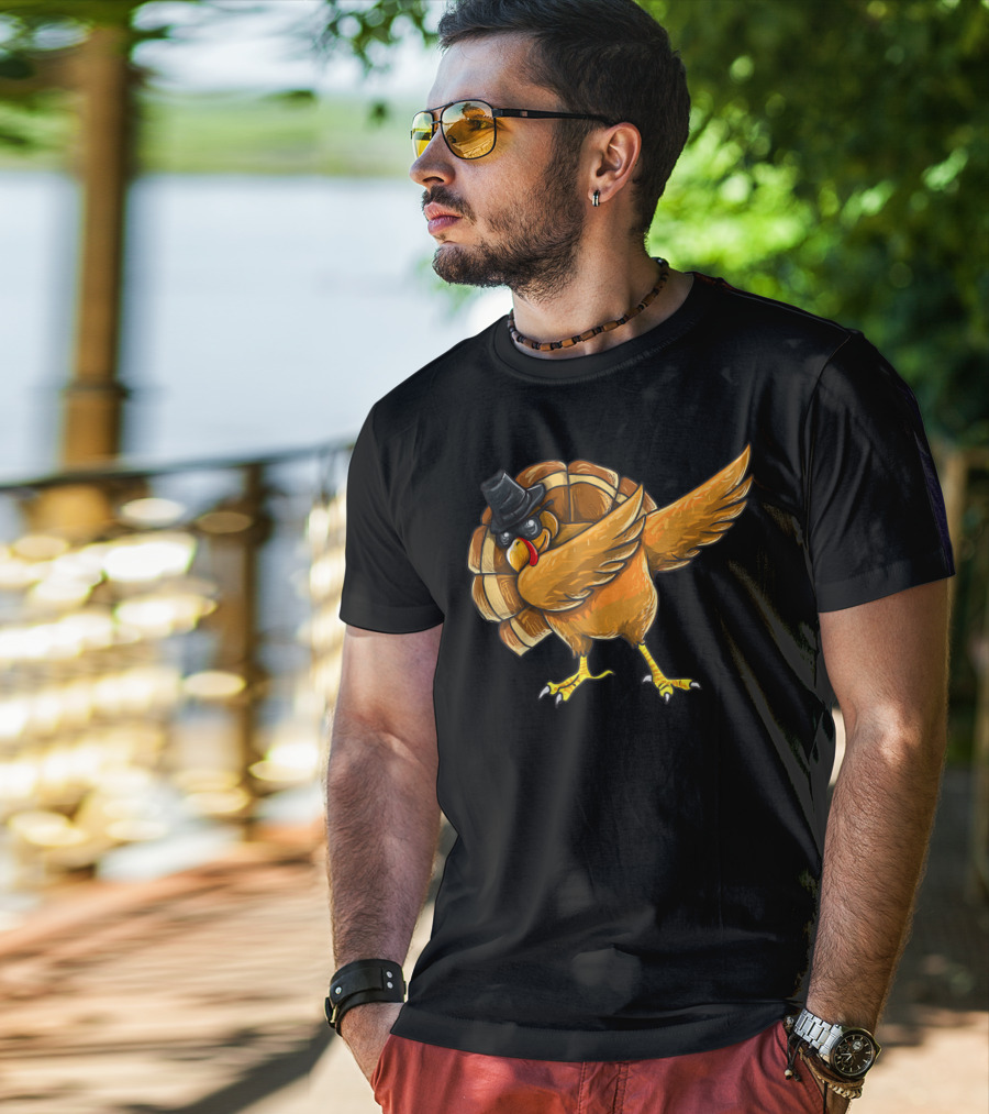 Dabbing Turkey Thanksgiving Boys Turkey Day Fun Hip Hop Bird With Hat T-Shirt