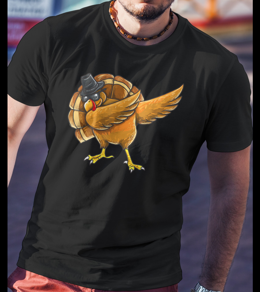 Dabbing Turkey Thanksgiving Boys Turkey Day Fun Hip Hop Bird With Hat T-Shirt