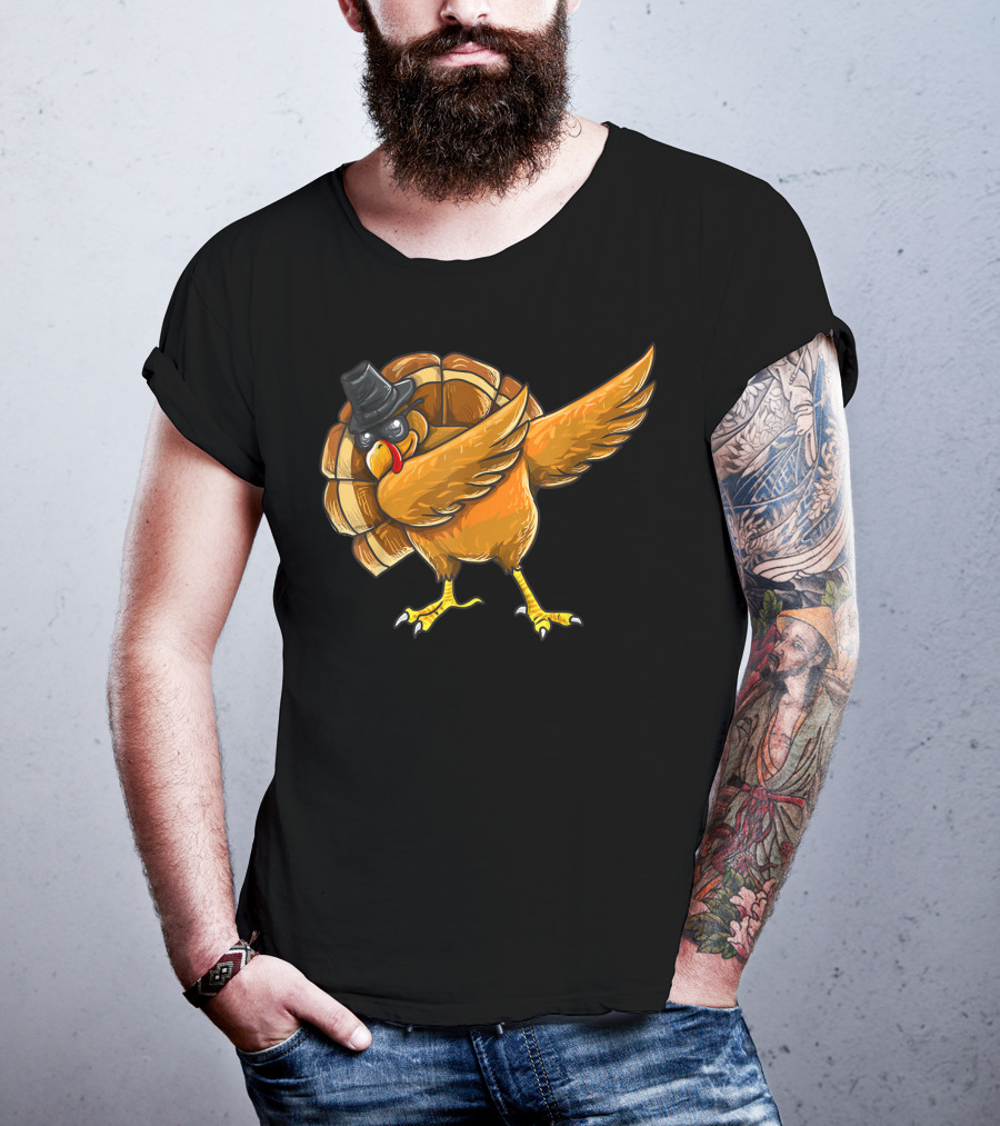 Dabbing Turkey Thanksgiving Boys Turkey Day Fun Hip Hop Bird With Hat T-Shirt