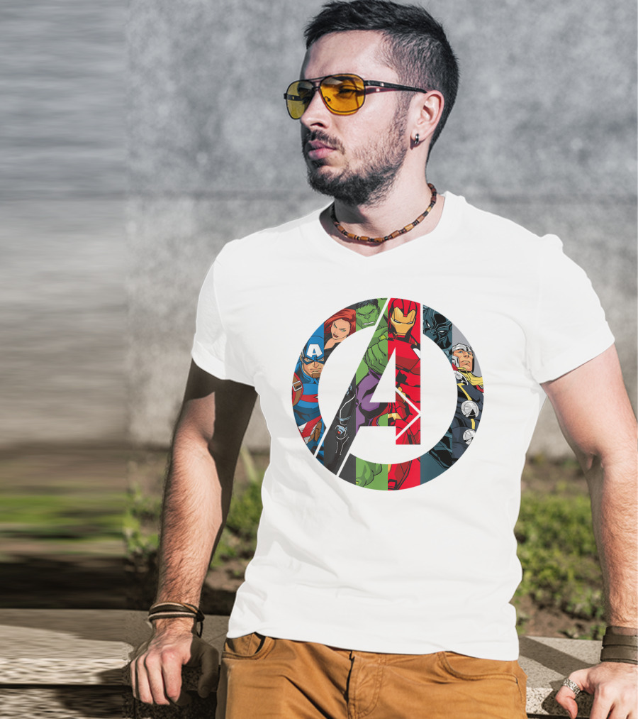 Avengers Assemble Icon With Captain America, Black Widow, Hulk, Iron Man, Black Panther, Thor T-Shirt