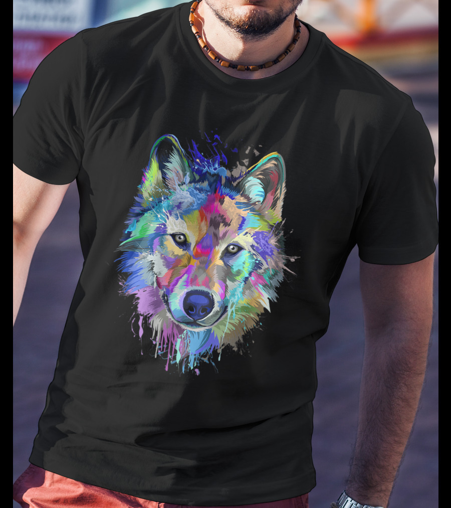 Wolf Lovers Colorful Dripping T-Shirt