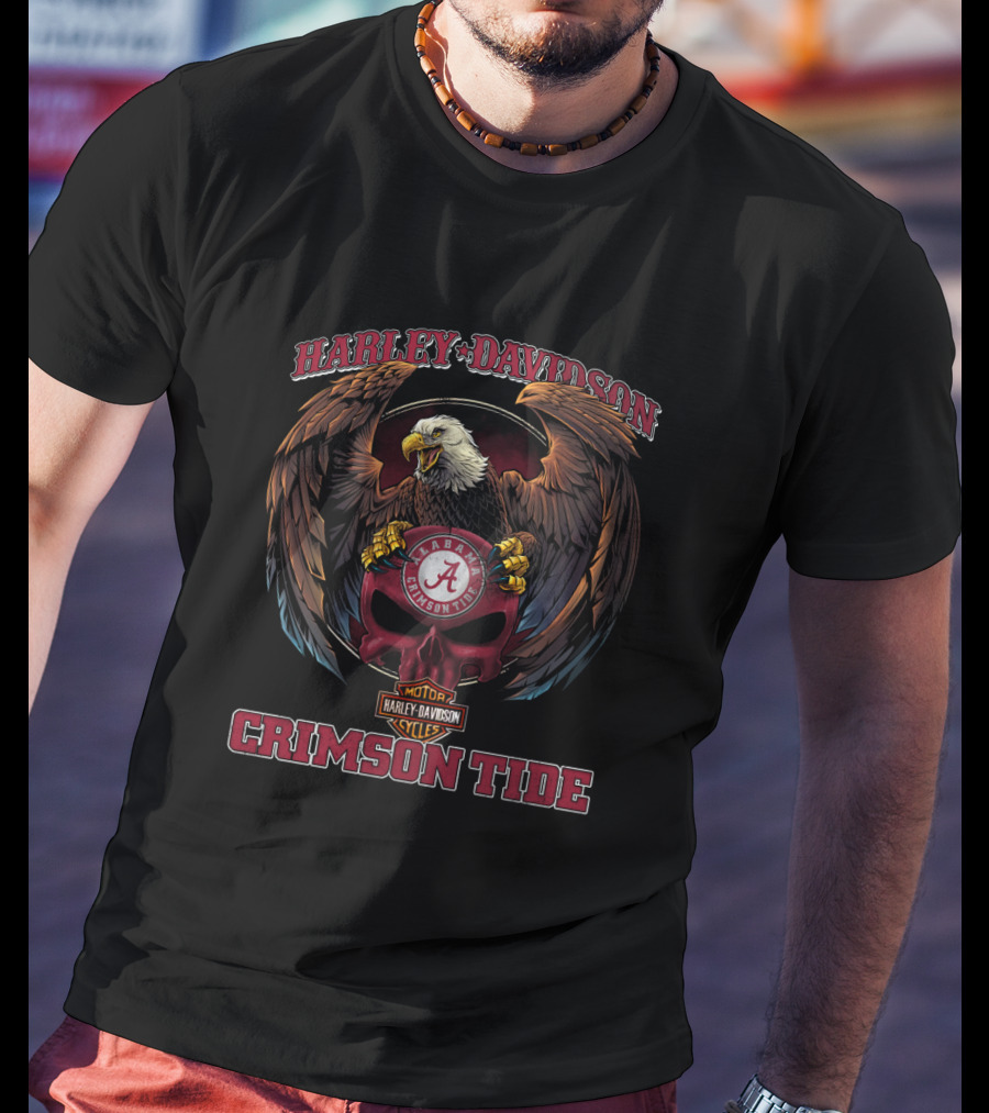 Harley Davidson Alabama Crimson Tide Motor Cycles Eagle T-Shirt