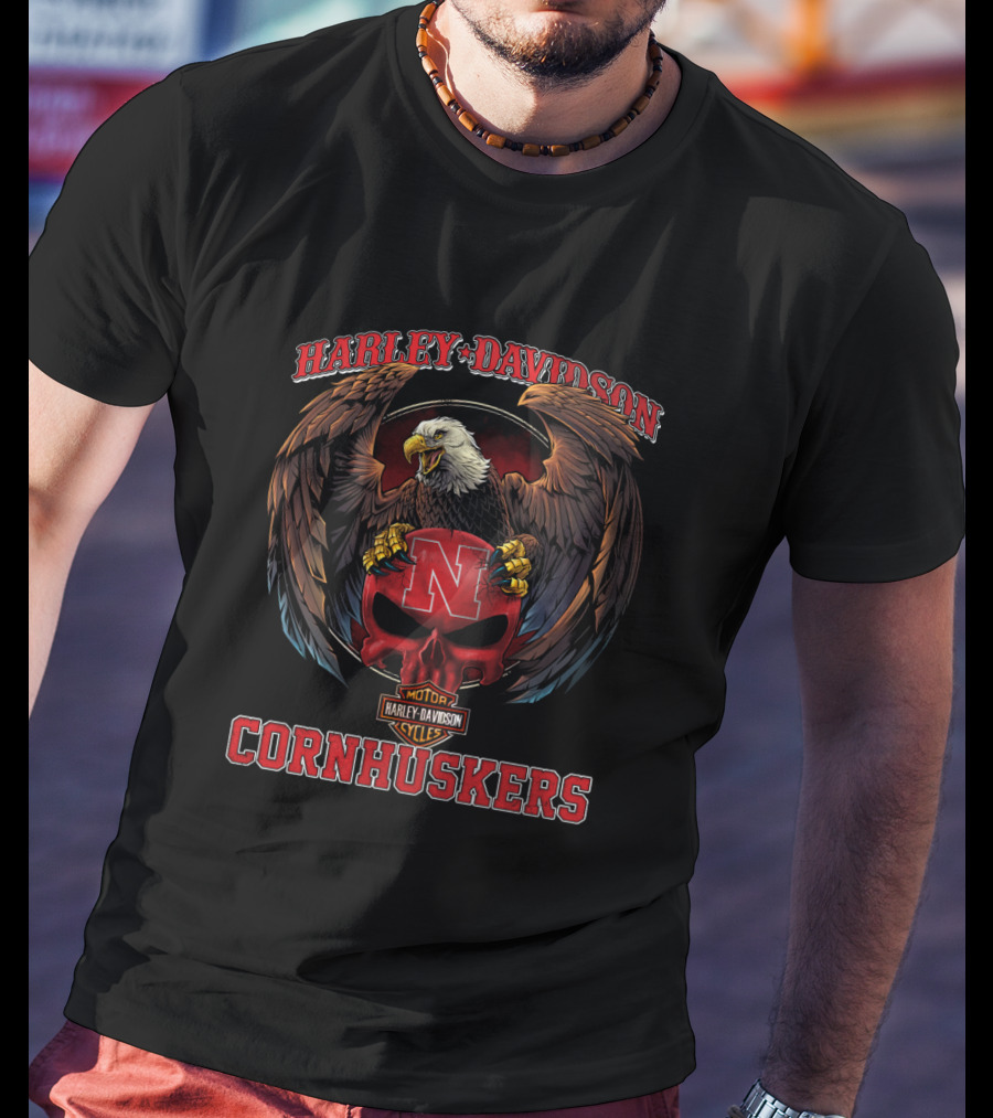 Harley Davidson Nebraska Cornhuskers Bald Eagle Motorcycles T-Shirt