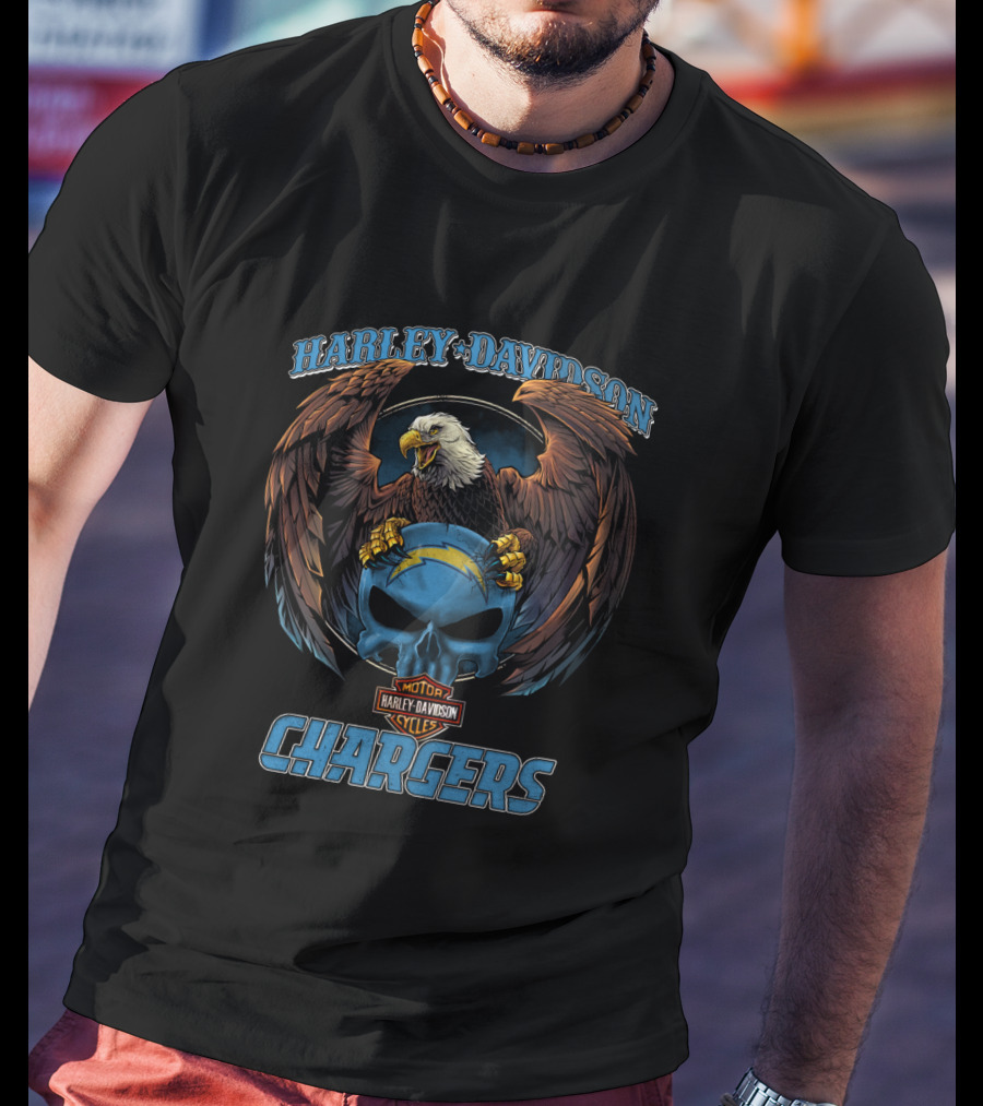 Harley Davidson Los Angeles Chargers Bald Eagle Skull T-Shirt