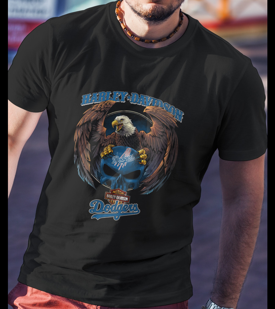 Harley Davidson Los Angeles Dodgers Eagle Skull Motor T-Shirt