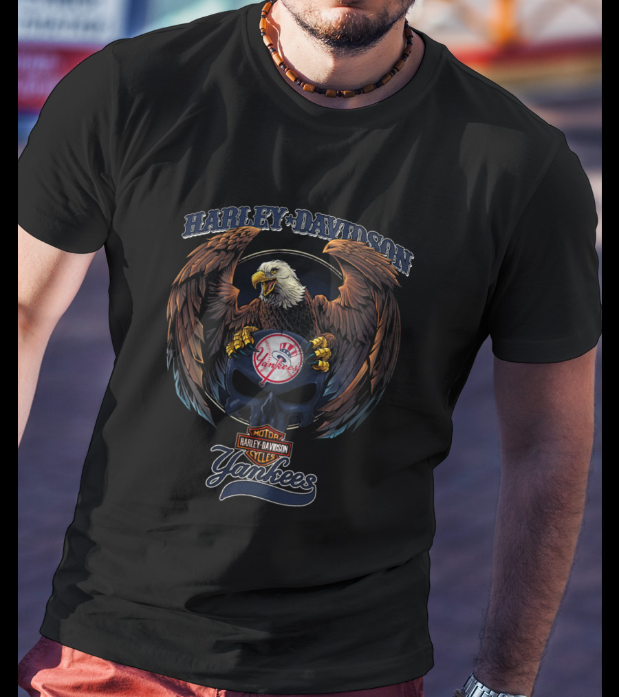 Harley Davidson New York Yankees Eagle Motor Cycles T-Shirt