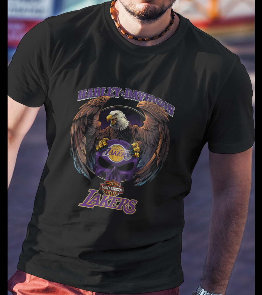 Harley Davidson Motor Los Angeles Lakers Eagle T-Shirt