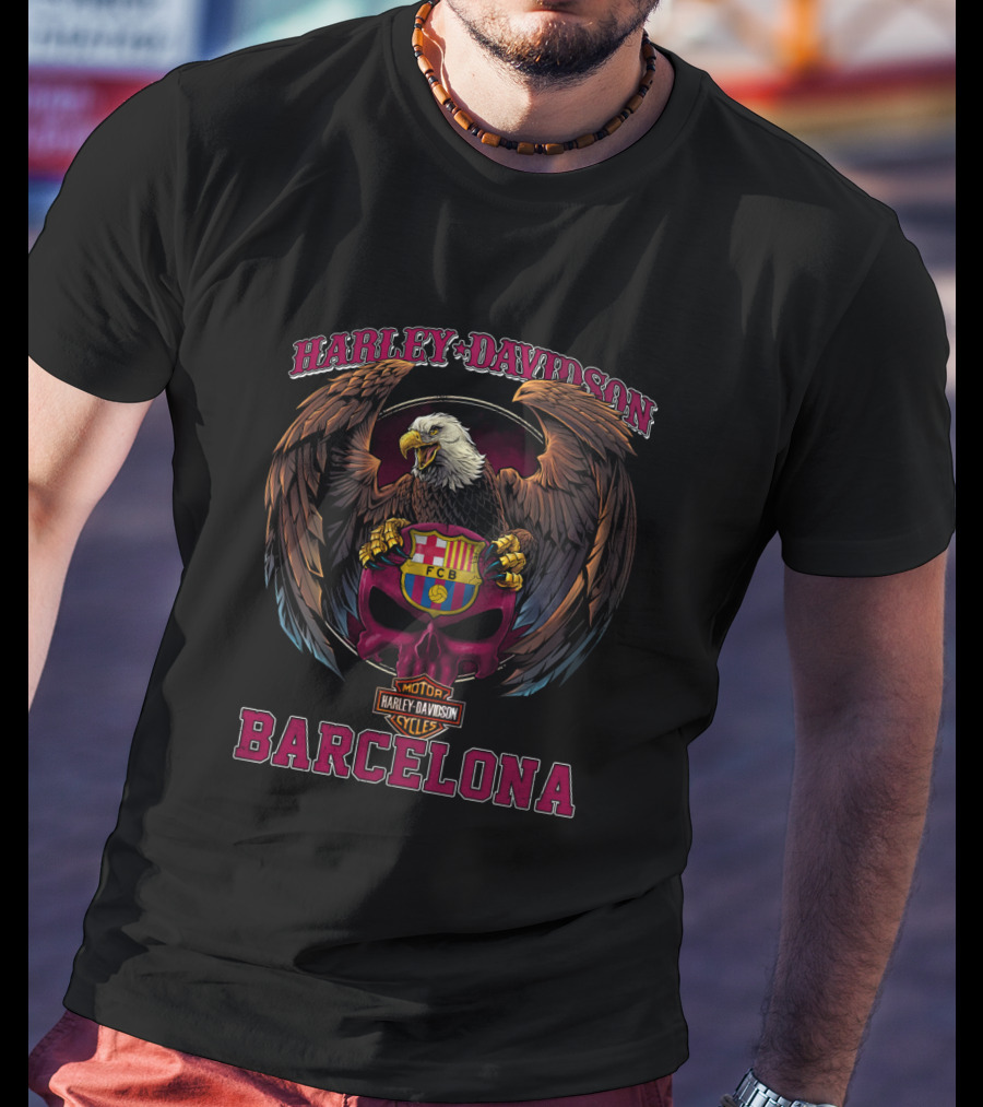 Harley Davidson Barcelona Eagle Fcb Shield Motorcycle Cycles T-Shirt