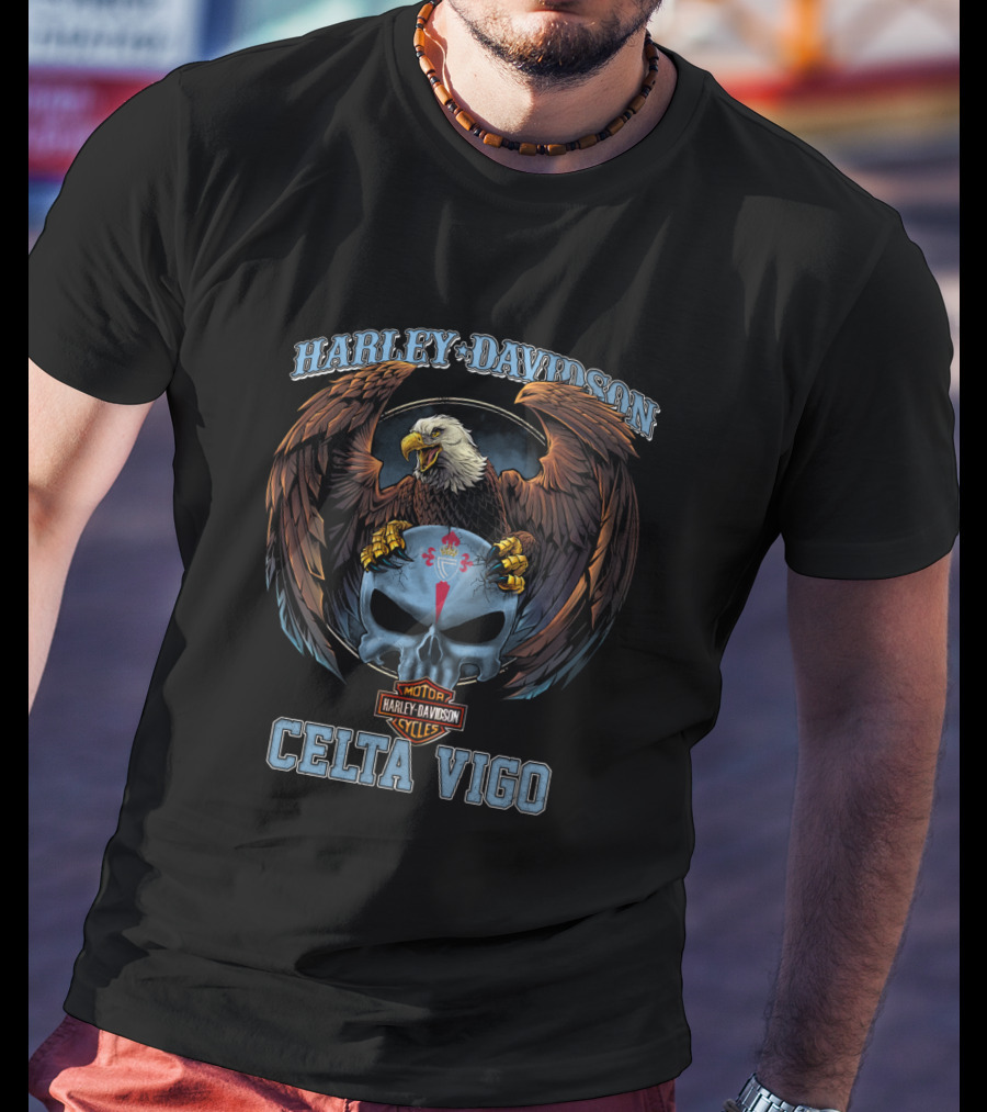 Harley Davidson Motor Cycles Celta Vigo Eagle Skull T-Shirt