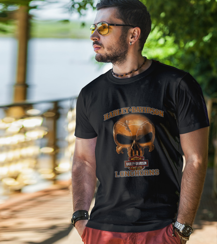 Harley Davidson Skull Longhorns Texas Motorcycle Cycles T-Shirt