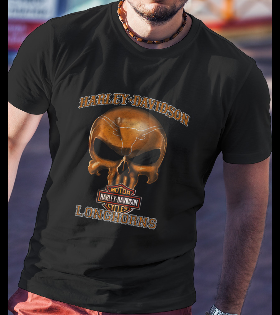 Harley Davidson Skull Longhorns Texas Motorcycle Cycles T-Shirt