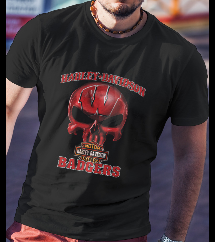 Harley Davidson Skull Wisconsin Badgers T-Shirt