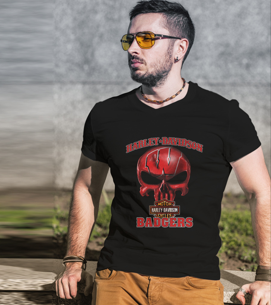 Harley Davidson Skull Wisconsin Badgers T-Shirt