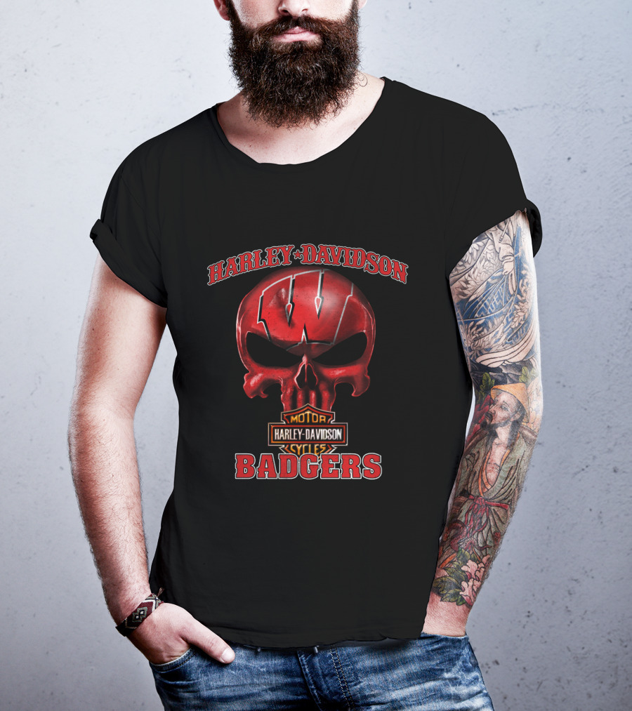 Harley Davidson Skull Wisconsin Badgers T-Shirt