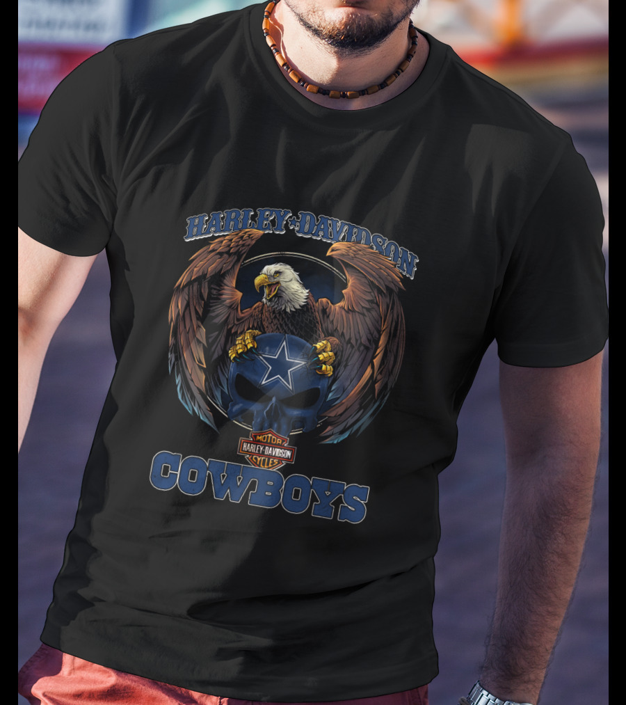 Harley Davidson Motorcycles Dallas Cowboys Eagle Star Helmet T-Shirt
