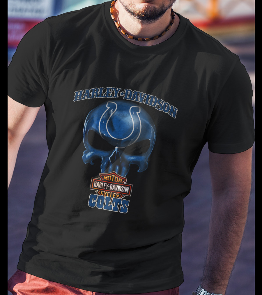 Harley Davidson Skull Nfl Indianapolis Colts Motorcycle Cycles T-Shirt