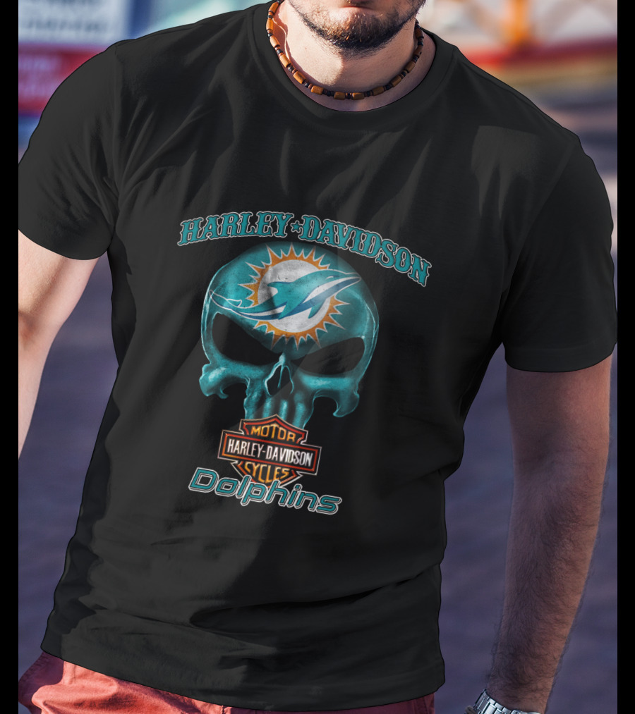 Harley Davidson Skull Miami Dolphins Nfl T-Shirt