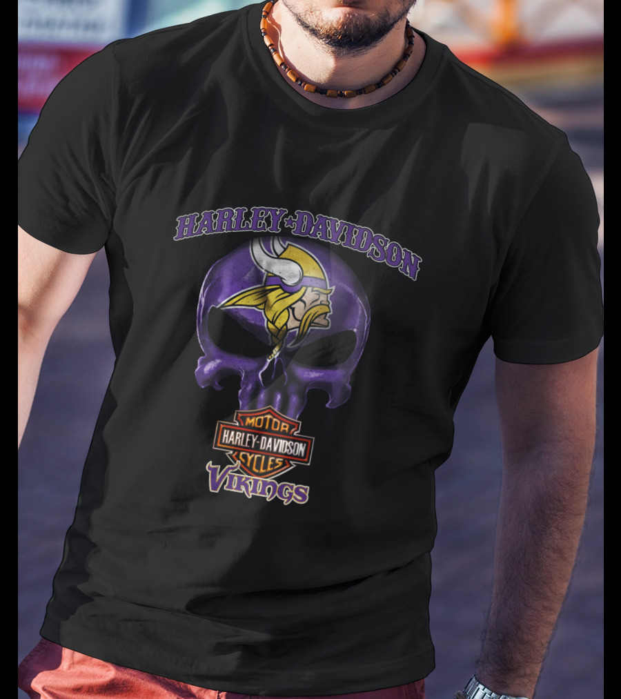 Harley Davidson Skull Minnesota Vikings T-Shirt