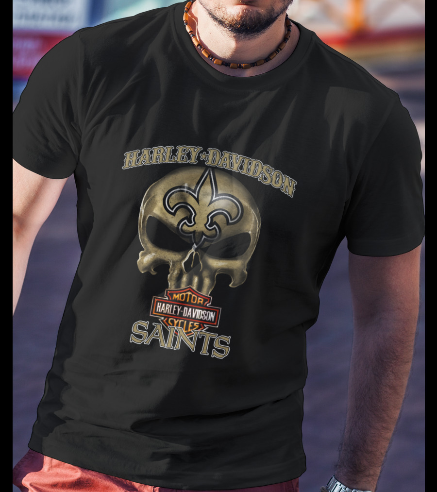 Harley Davidson Skull New Orleans Saints Nfl Fleur-De-Lis T-Shirt