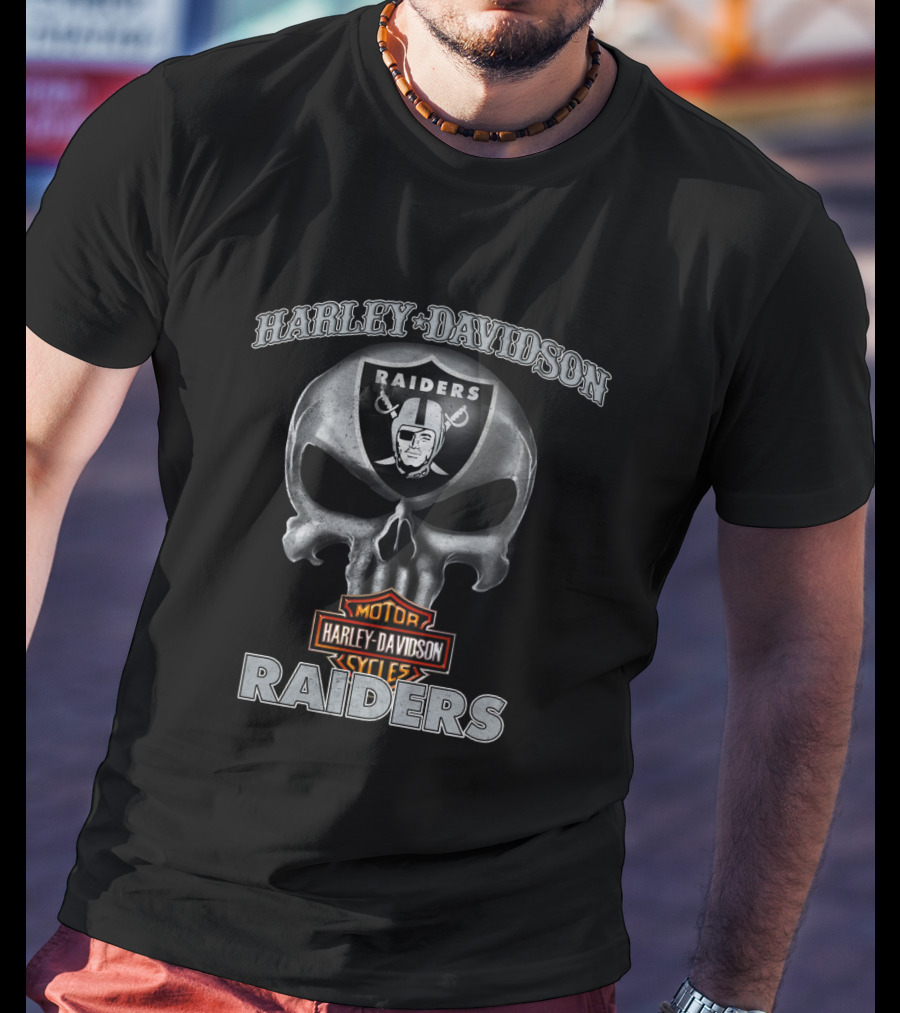 Harley Davidson Skull Raiders Nfl Oakland Raiders Motorcycles T-Shirt
