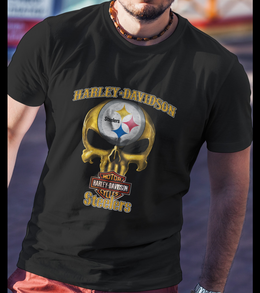 Harley Davidson Skull Steelers Nfl Pittsburgh T-Shirt
