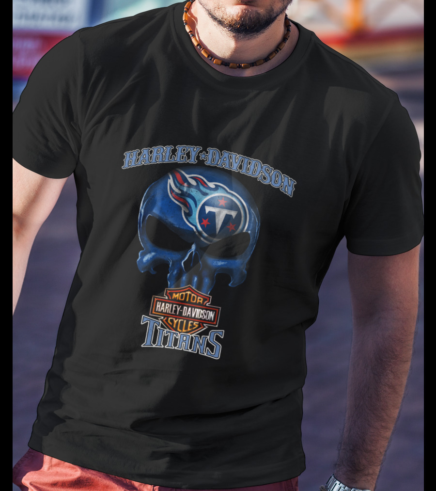 Harley Davidson Skull Tennessee Titans Nfl Motor Cycles T-Shirt