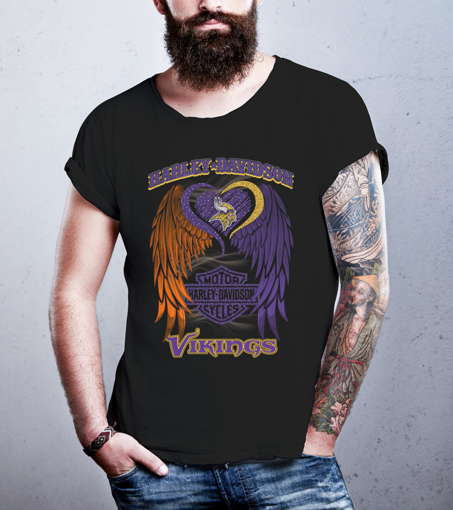 Harley Davidson Motor Cycles Minnesota Vikings Winged Heart T-Shirt