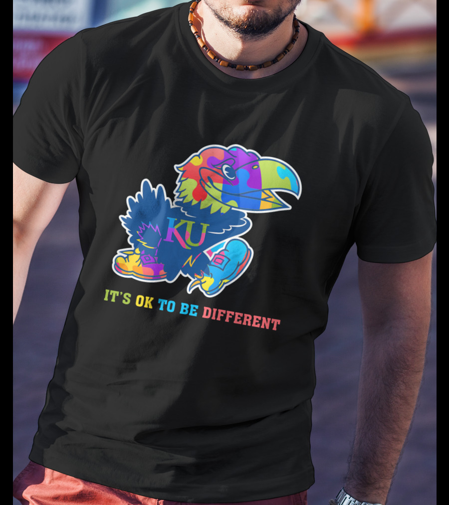 KU Jayhawks It's OK To Be Different Rainbow Mascot T-Shirt