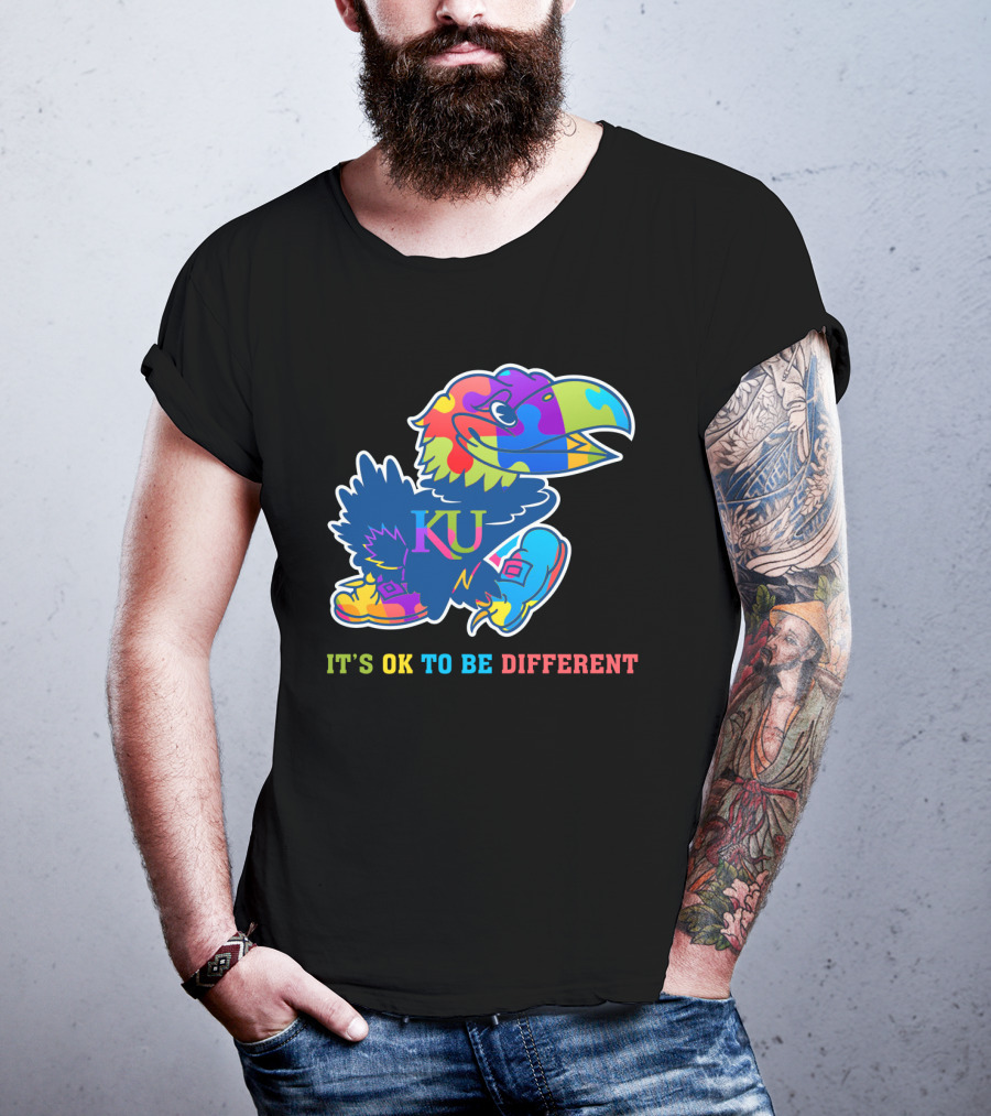 KU Jayhawks It's OK To Be Different Rainbow Mascot T-Shirt