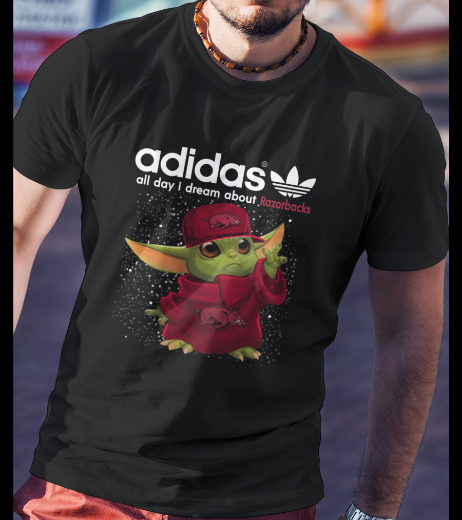 All Day I Dream About Razorbacks With Yoda In Red Outfit And Cap T-Shirt