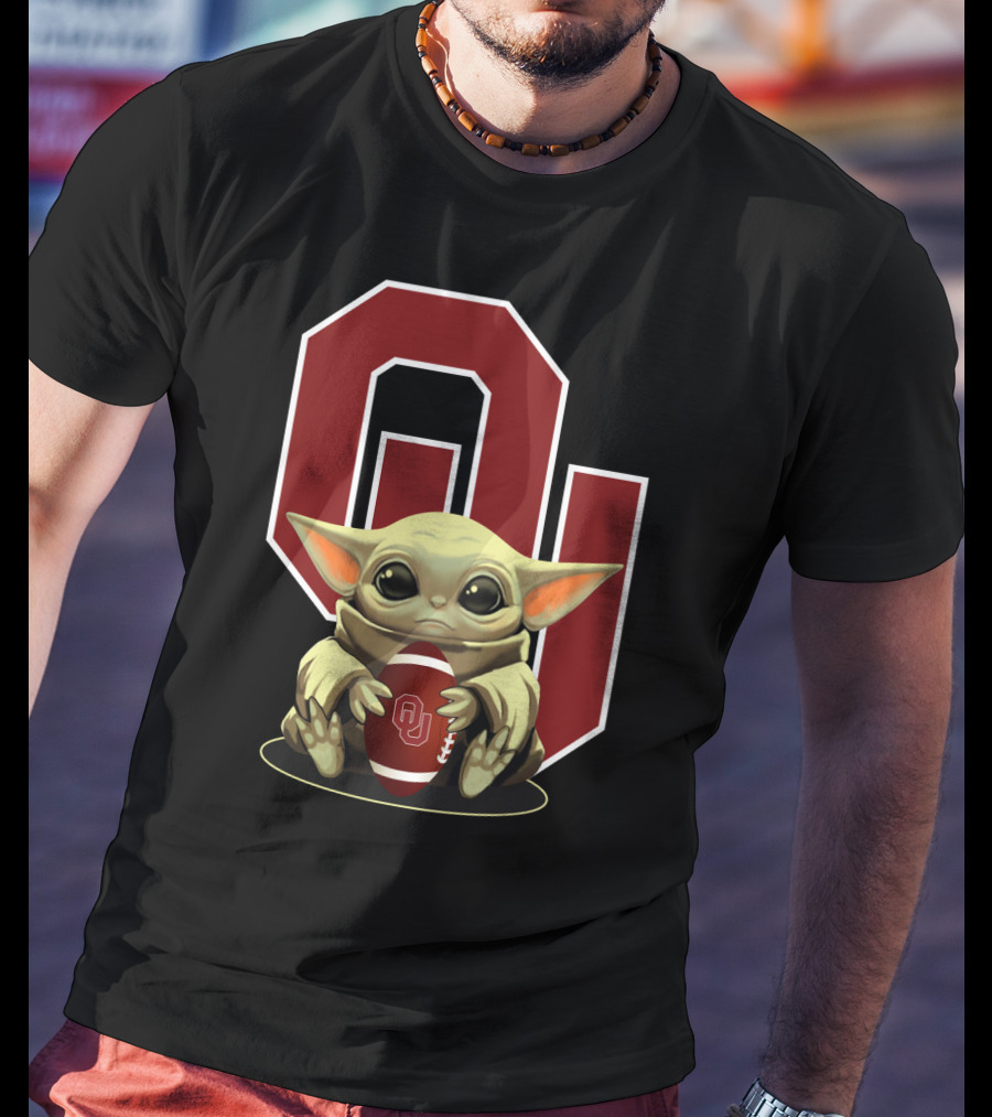 Baby Yoda OU Logo Football T-Shirt