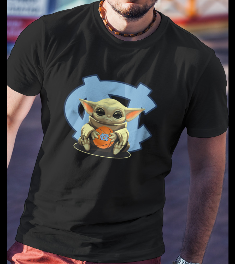Baby Yoda Tar Heels Basketball Fan With UNC T-Shirt