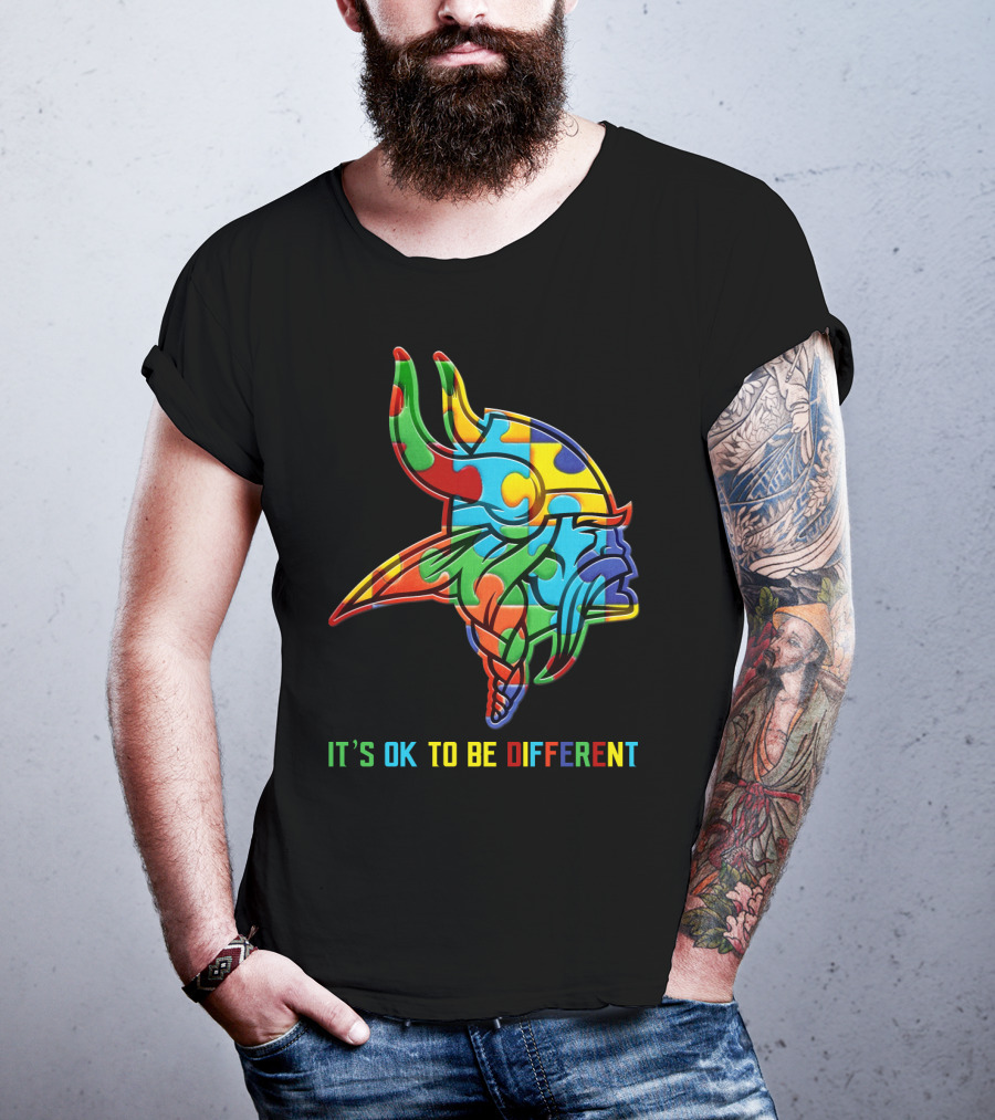 Vikings It's OK To Be Different Colorful Puzzle Viking Helmet T-Shirt