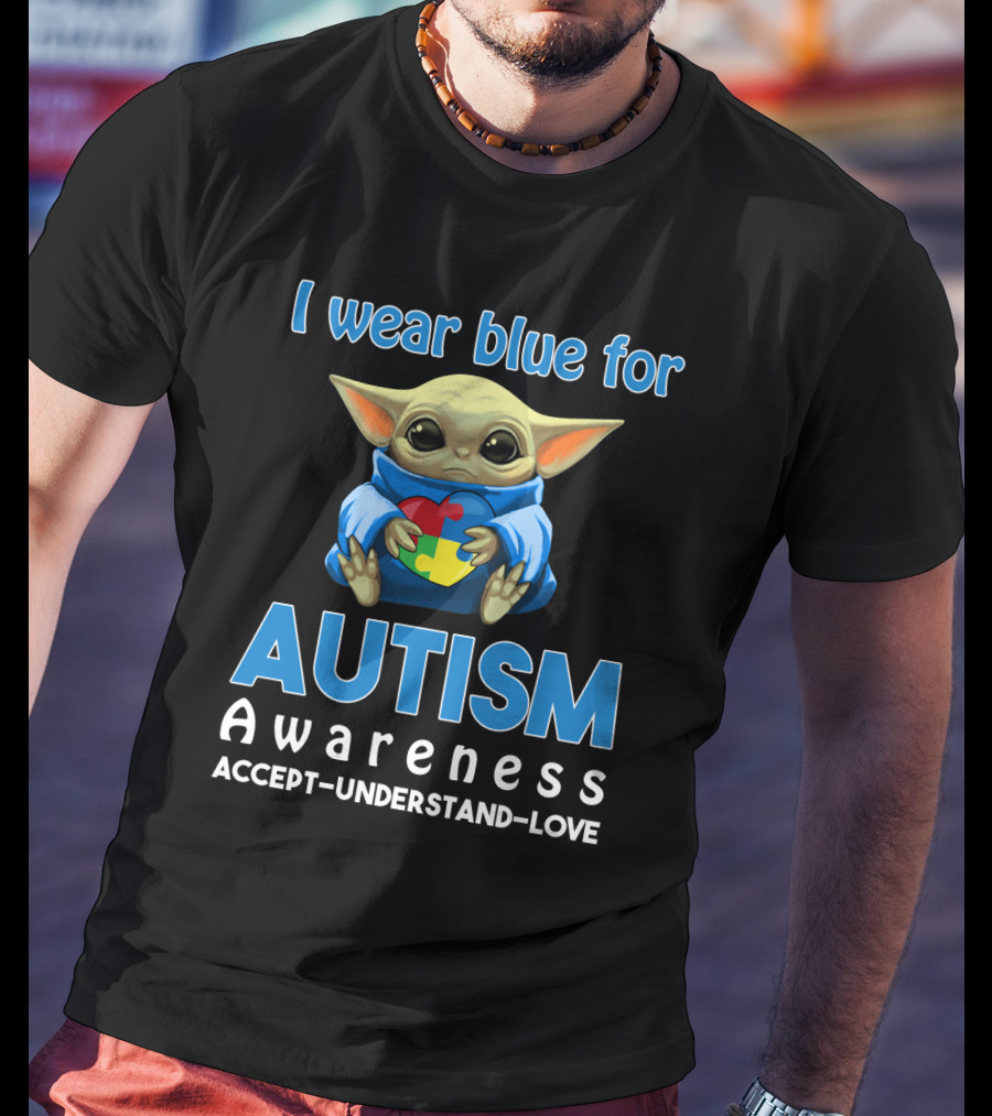 I Wear Blue For Autism Awareness Accept Understand Love Puzzle Baby Alien T-Shirt