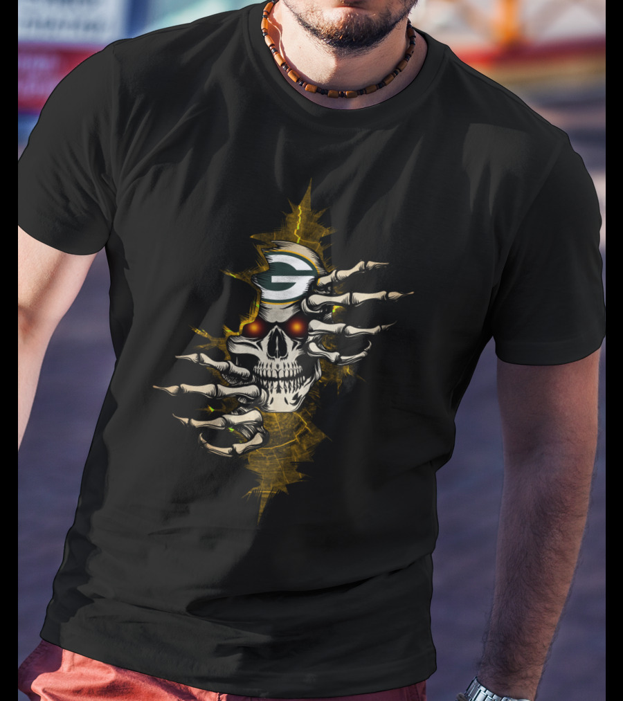 Skull Packers Green Bay Football Skeleton Hand T-Shirt