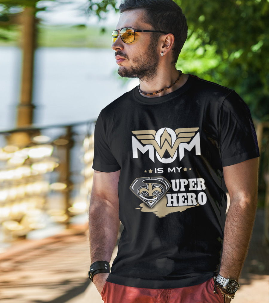 Mom Is My Super Hero Saints Logo Winged Badge T-Shirt