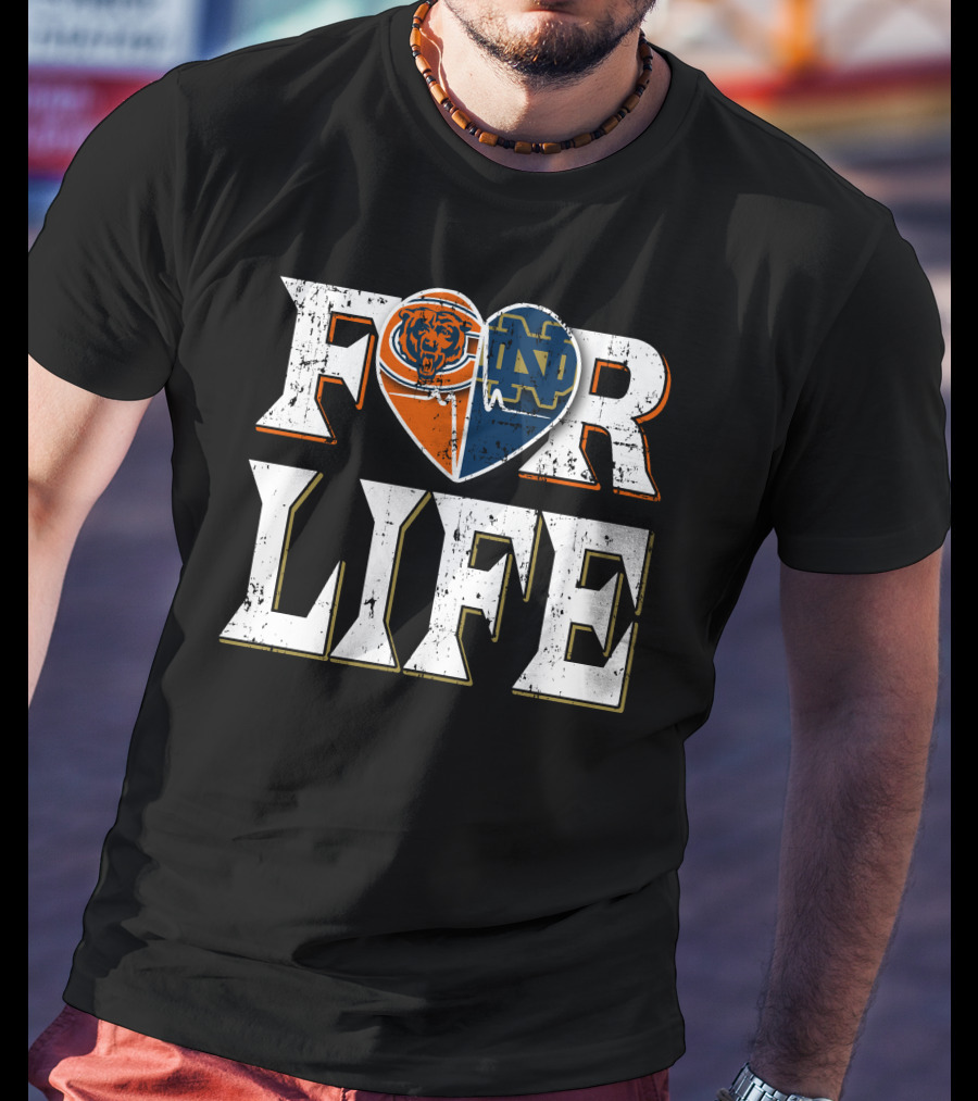 For Life Bears Notre Dame Fighting Irish Heart T-Shirt