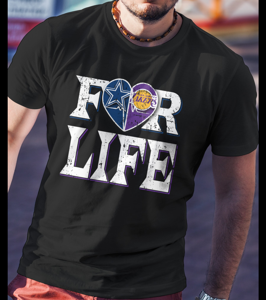 For Life Dallas Cowboys Los Angeles Lakers Heart T-Shirt