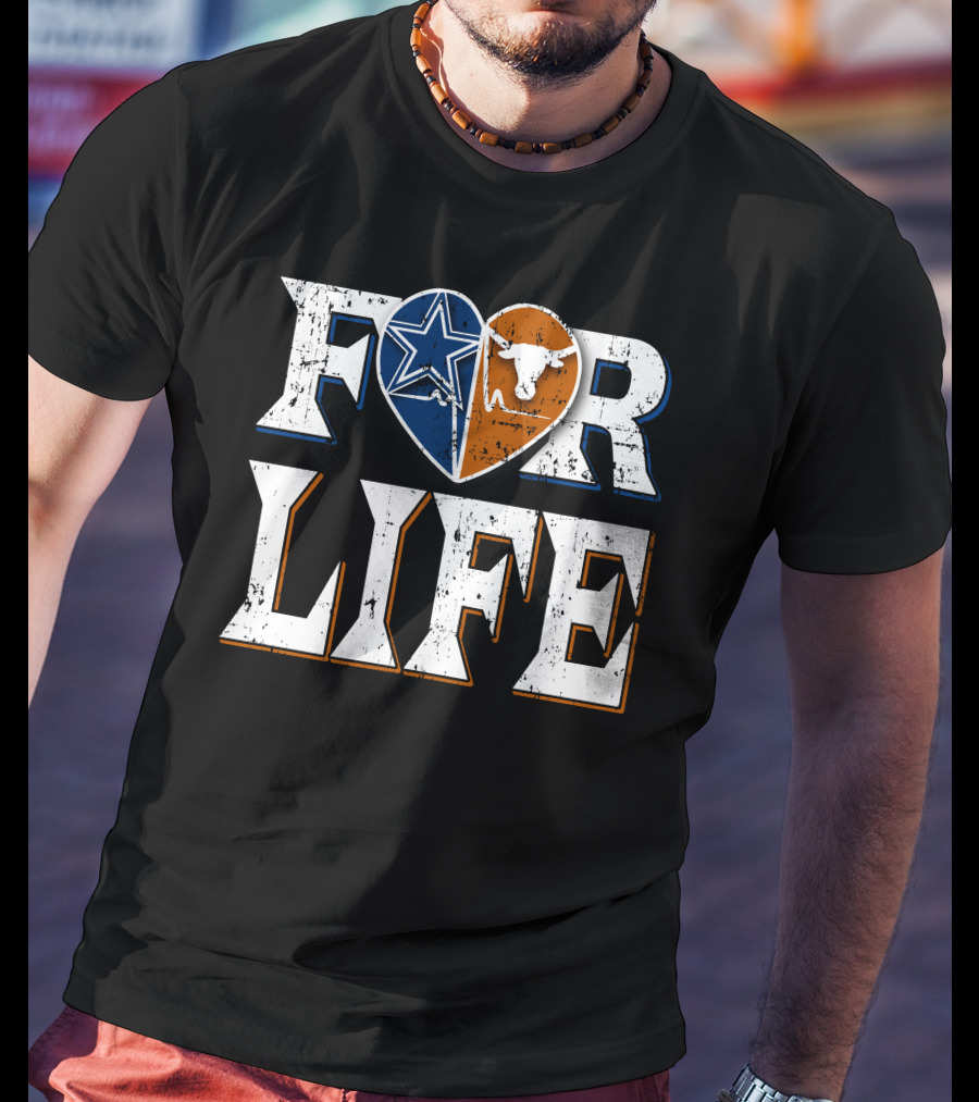 For Life Cowboys Longhorns Heart Star T-Shirt