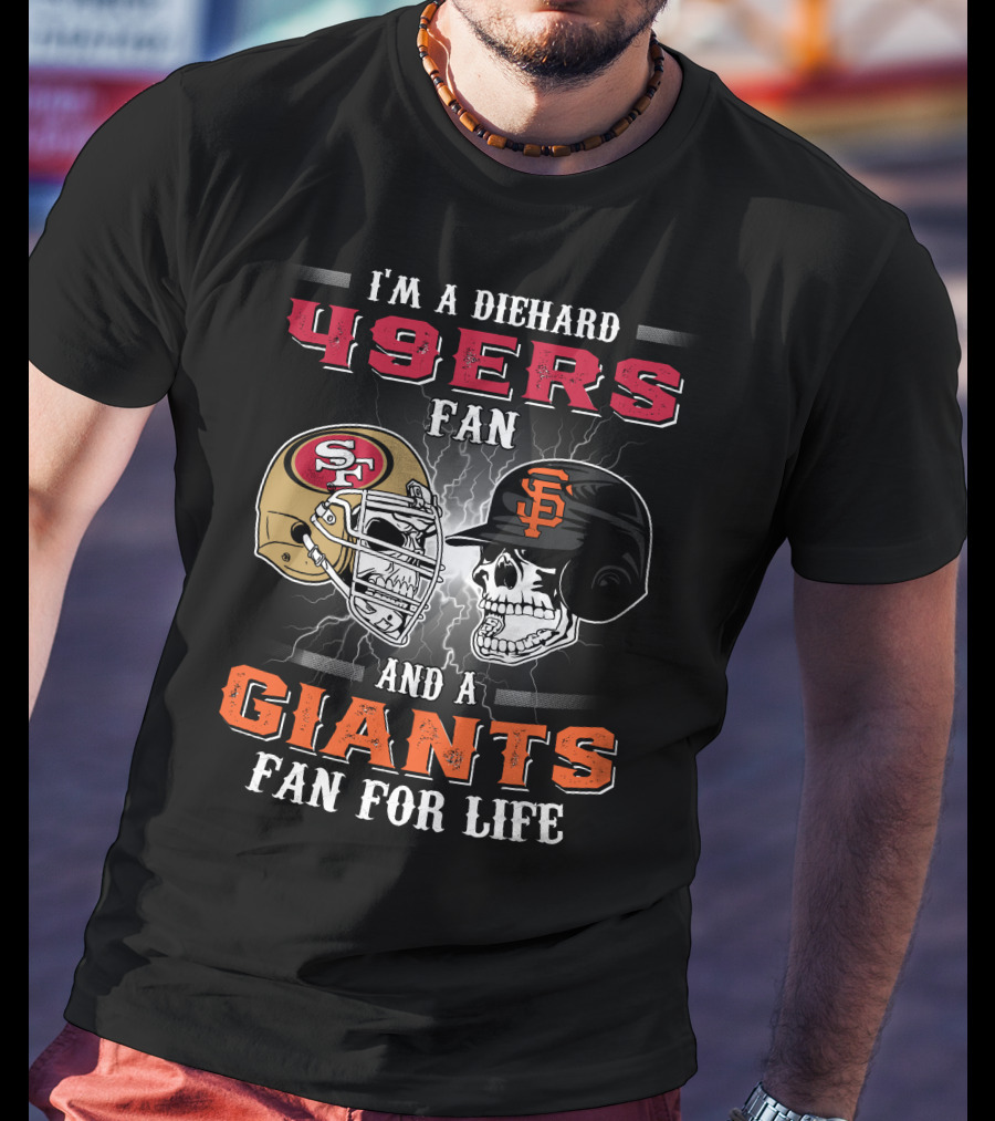 49ers Fan And A Giants Fan San Francisco Football And Baseball Helmets T-Shirt