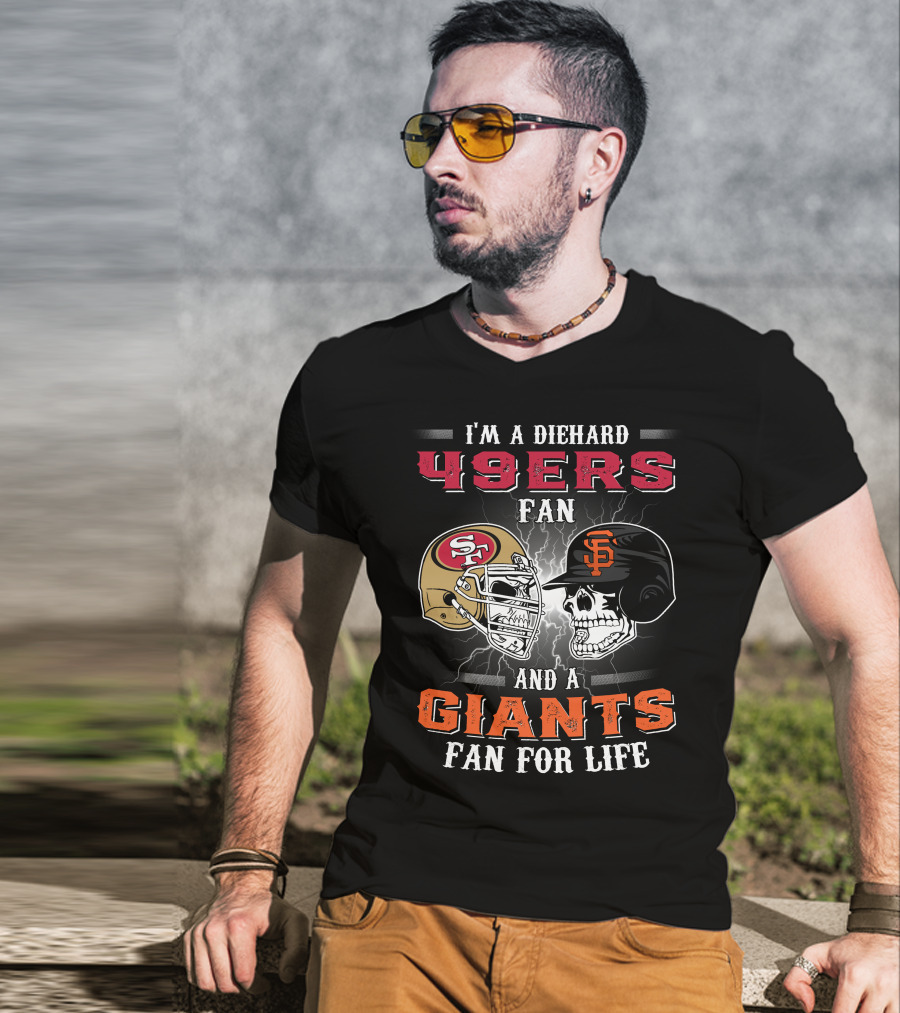 49ers Fan And A Giants Fan San Francisco Football And Baseball Helmets T-Shirt