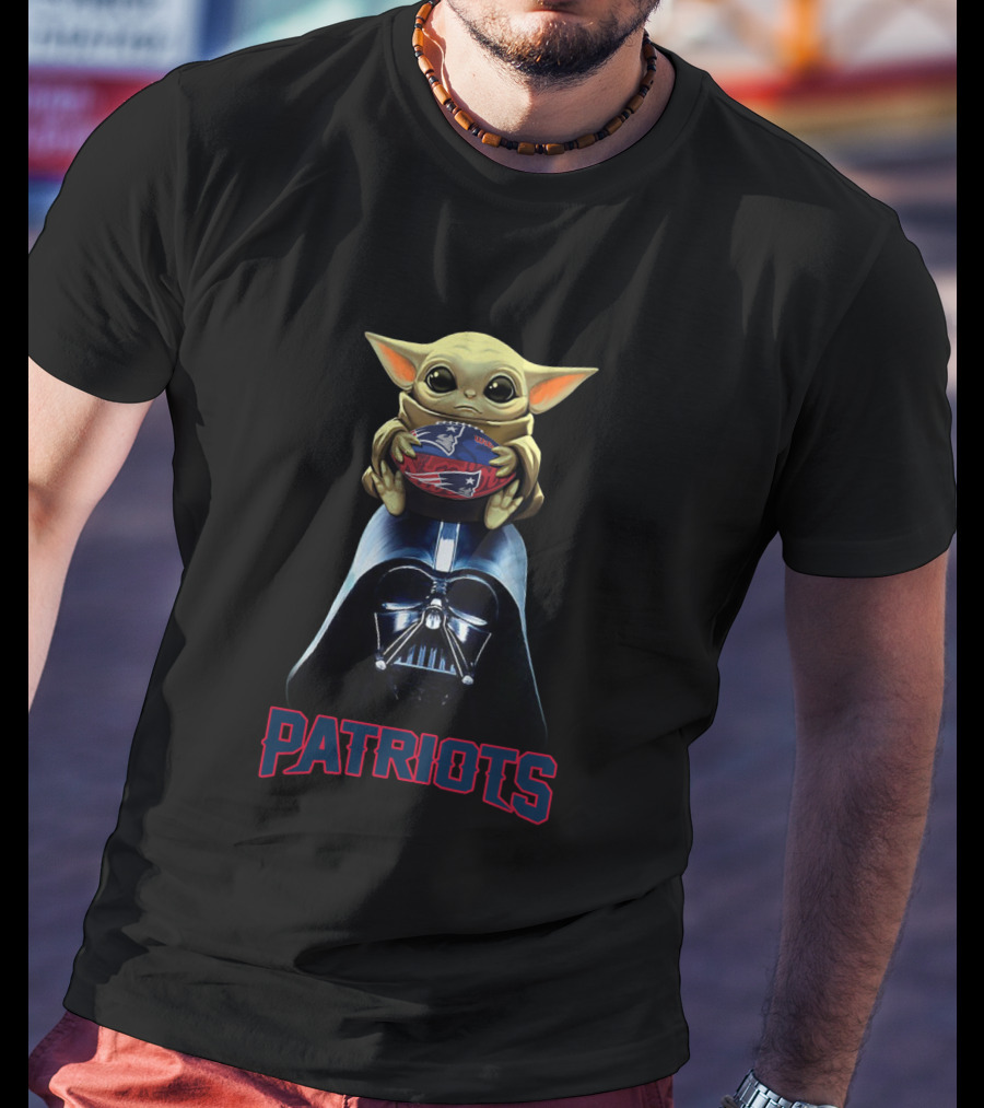 Darth Vader Baby Yoda Holding New England Patriots Football T-Shirt