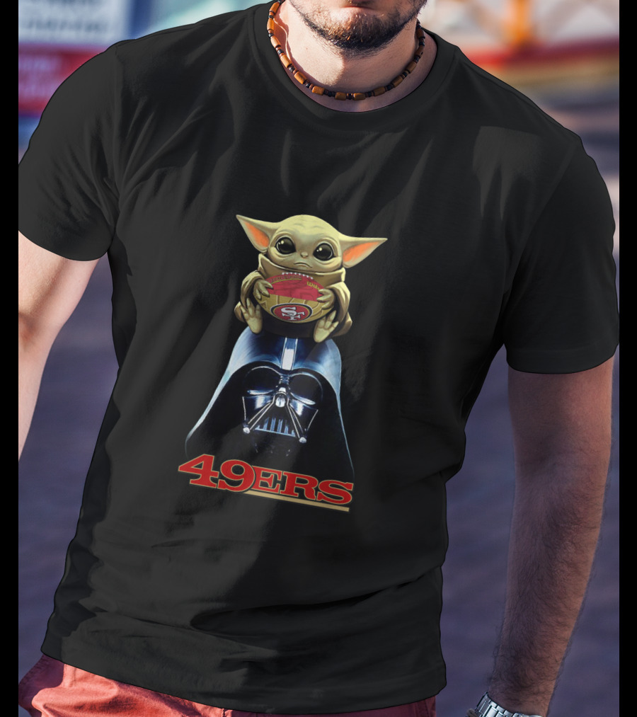 Nfl Sf49ers Baby Alien Holding Logo Over Dark Helmet T-Shirt