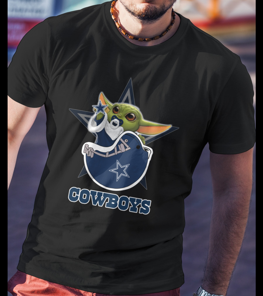 Cowboys Star Wars Baby Yoda Holding Helmet Nfl Dallas Football Fan Art Dh 009 Dc T-Shirt